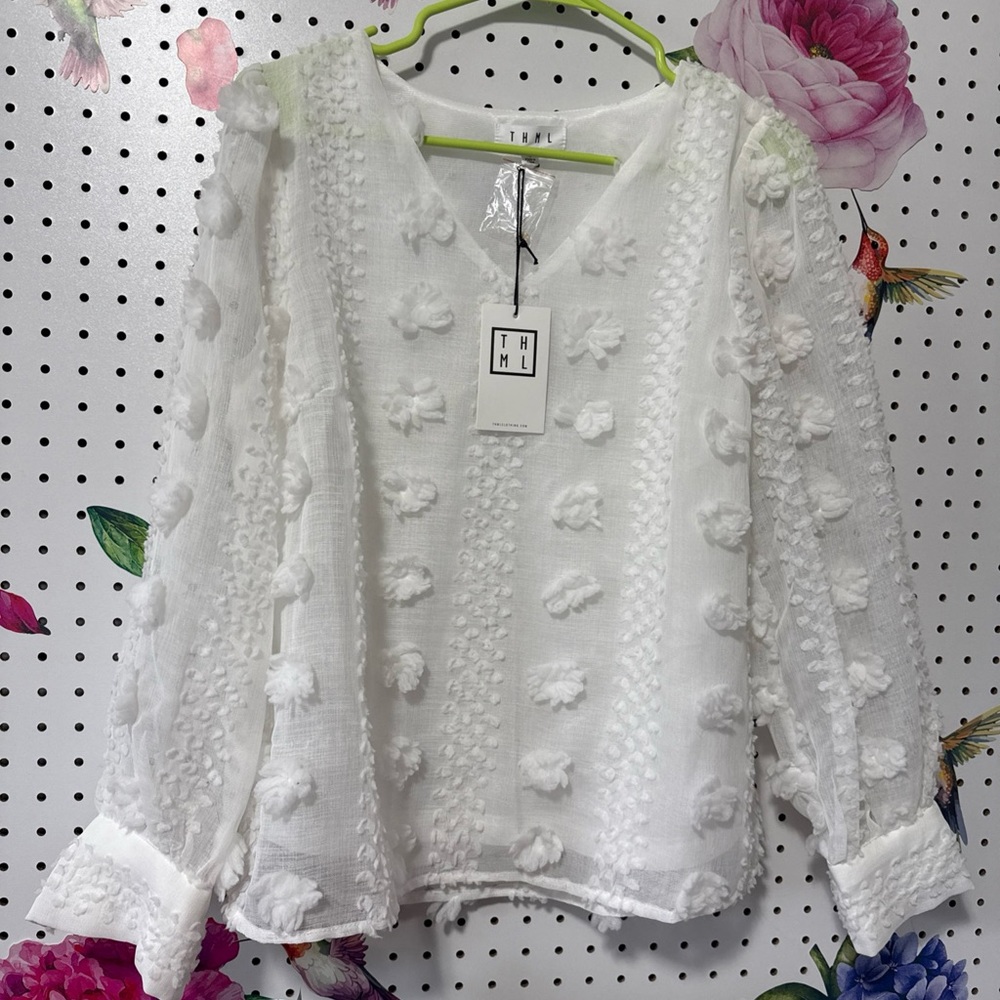 THML White Ruffled Blouse with Relaxed Fit